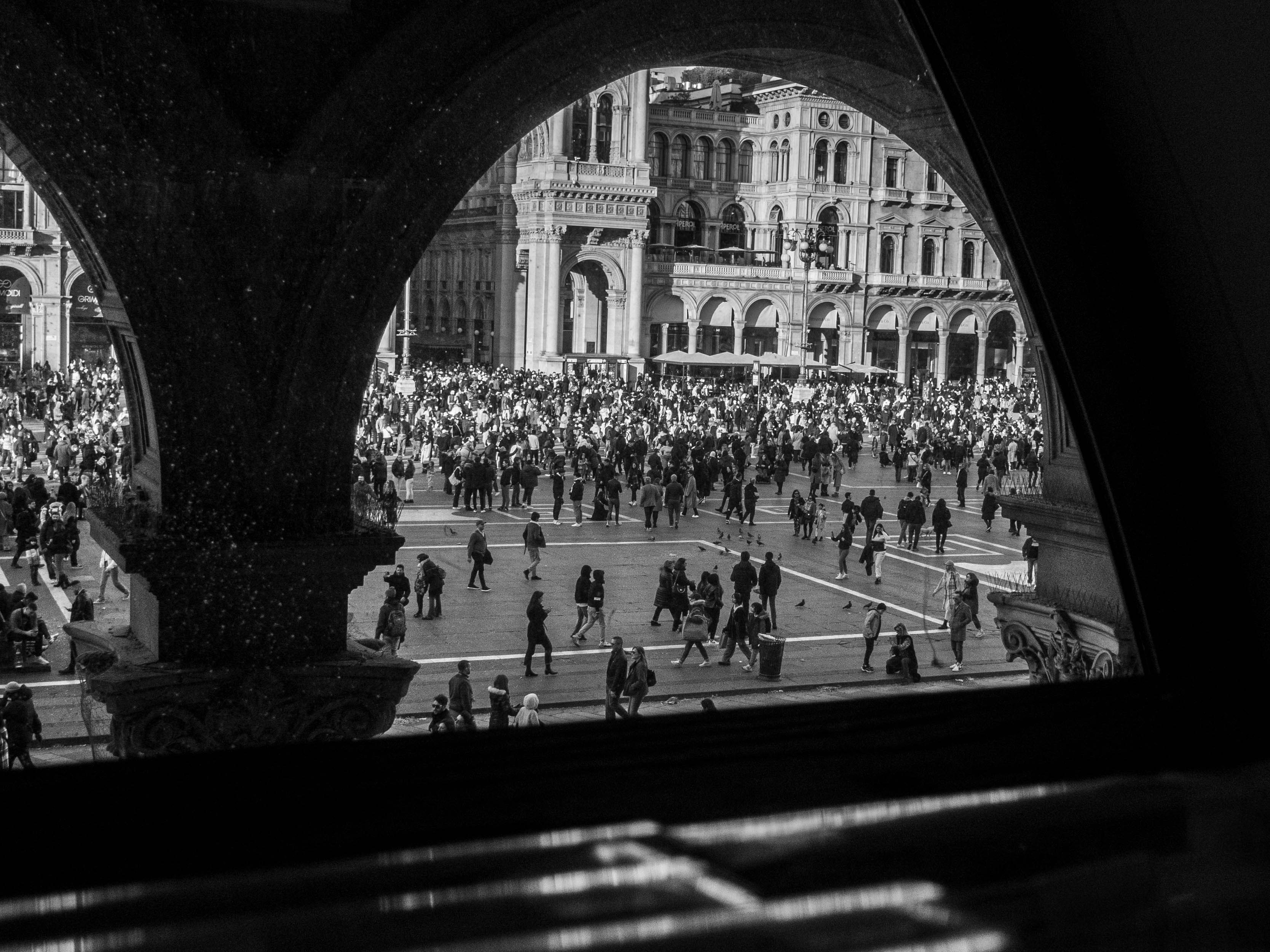 crowd of people on a town square